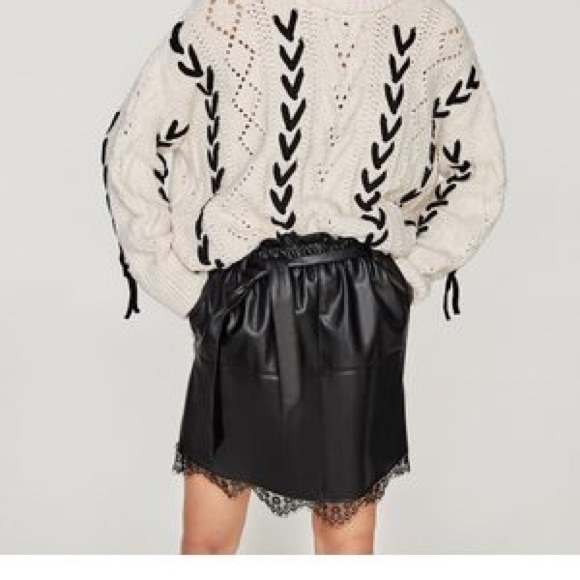 Zara Faux Leather Lace trim Skirt - Picture 3 of 8